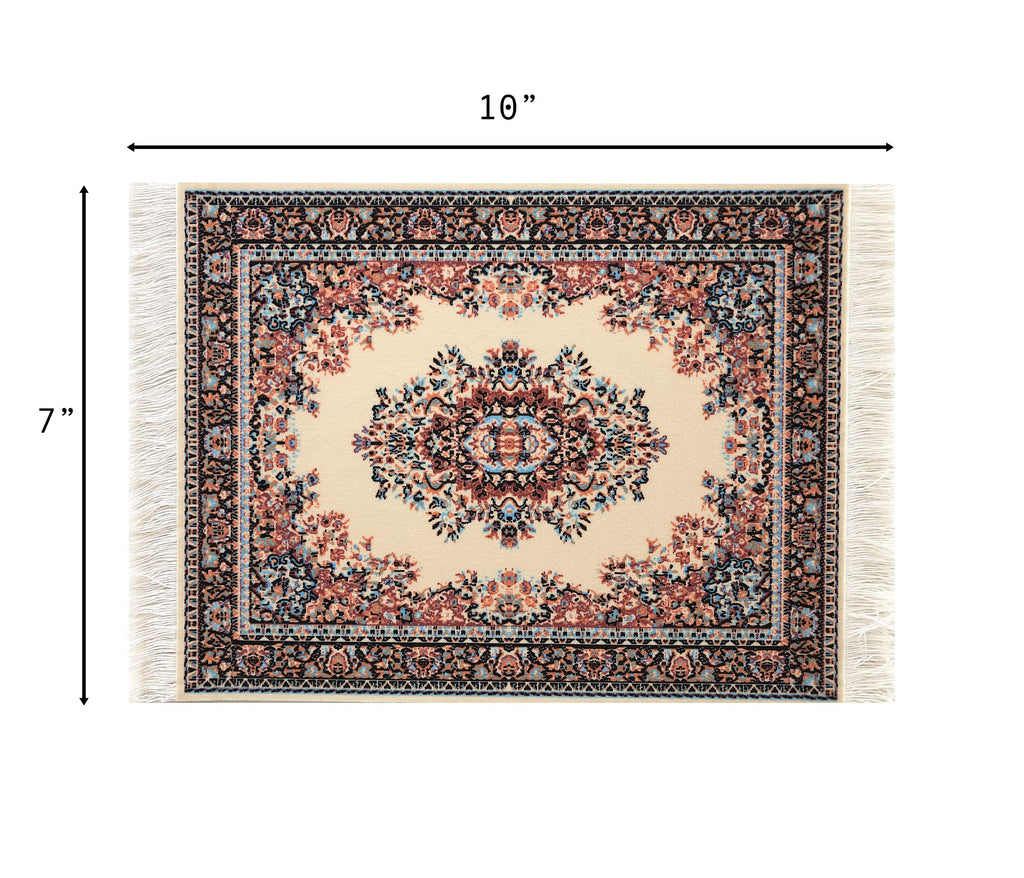 Inusitus Set of 2 Miniature Oriental Rugs for Dollhouses – 10x7 Inch Velvet Carpets with Fringe