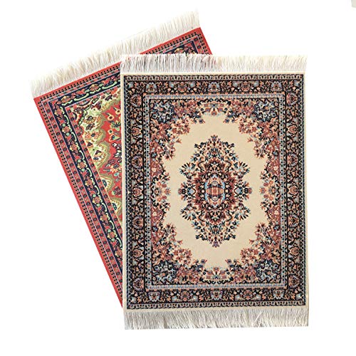 Inusitus Set of 2 Miniature Oriental Rugs for Dollhouses – 10x7 Inch Velvet Carpets with Fringe