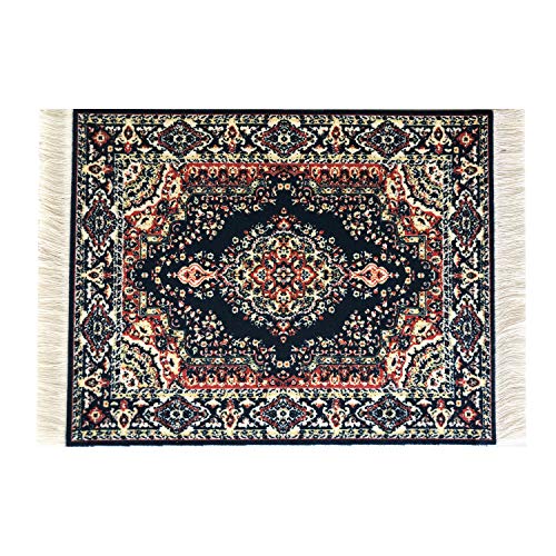 Inusitus Set of 4 Miniature Oriental Dollhouse Rugs – 6x4 Inch Velvet Carpets with Fringe for 1:24 to 1:12 Scale