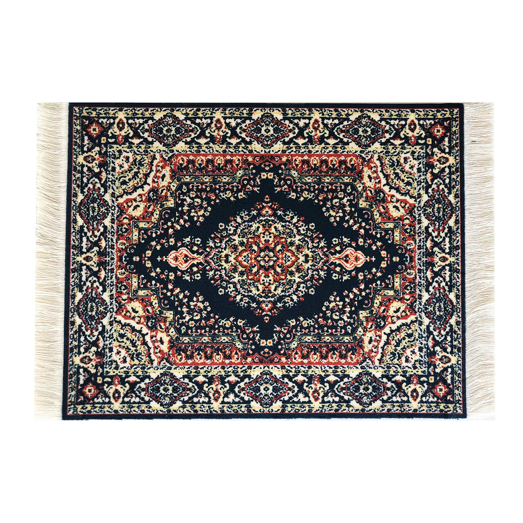 Inusitus Set of 4 Miniature Oriental Dollhouse Rugs – 6x4 Inch Velvet Carpets with Fringe for 1:24 to 1:12 Scale