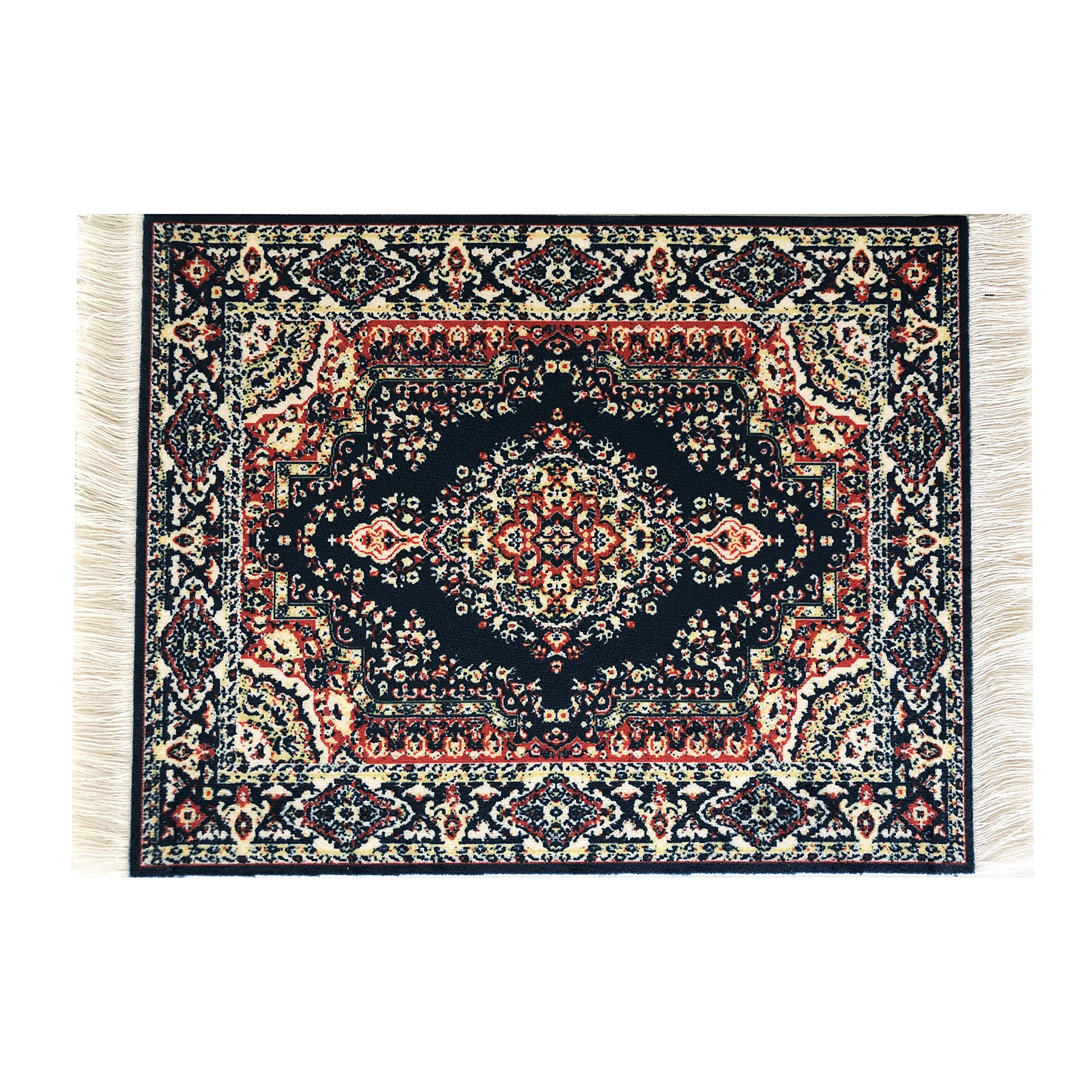 Inusitus Set of 4 Miniature Oriental Dollhouse Rugs – 6x4 Inch Velvet Carpets with Fringe for 1:24 to 1:12 Scale