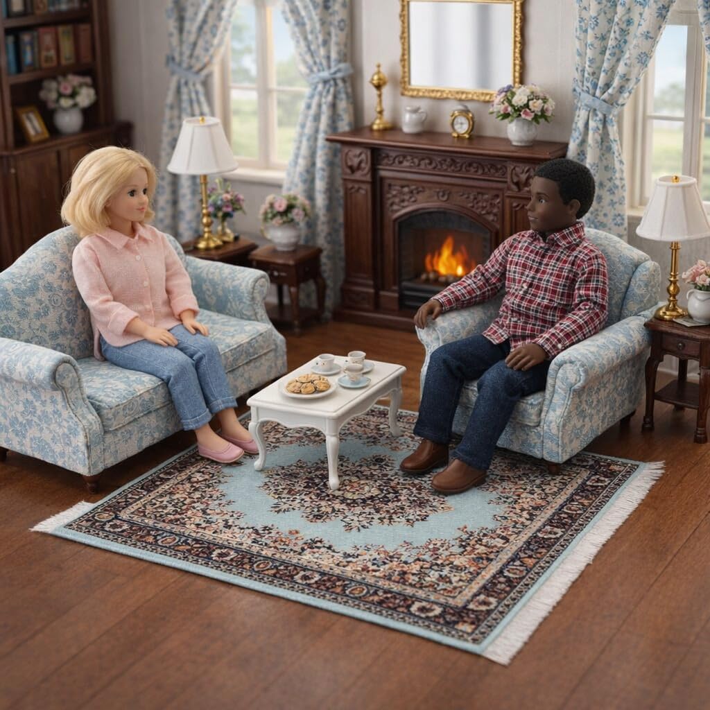 Inusitus Set of 4 Miniature Oriental Dollhouse Rugs – 6x4 Inch Velvet Carpets with Fringe for 1:24 to 1:12 Scale