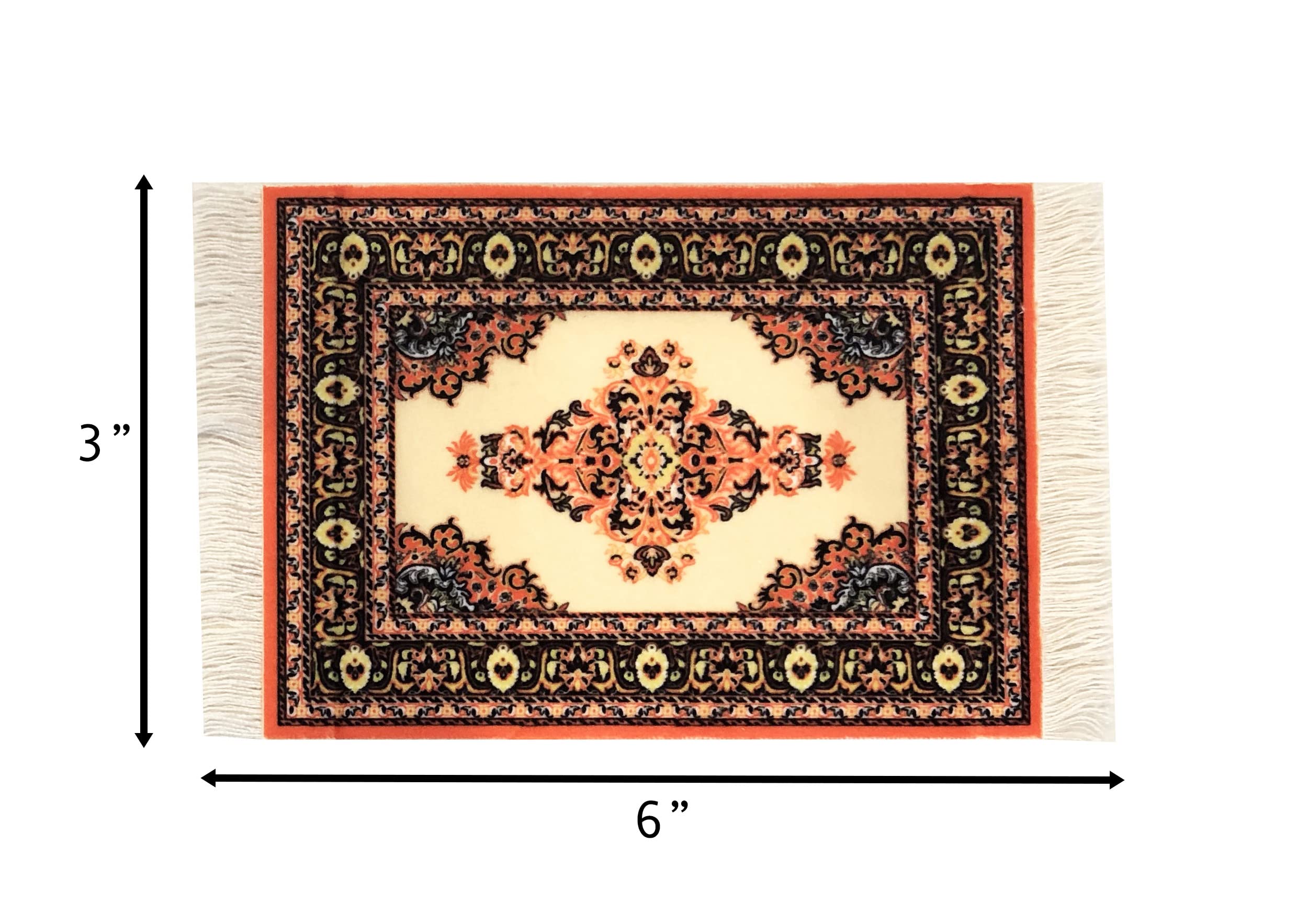 Inusitus Set of 4 Miniature Oriental Dollhouse Rugs – 6x4 Inch Velvet Carpets with Fringe for 1:24 to 1:12 Scale