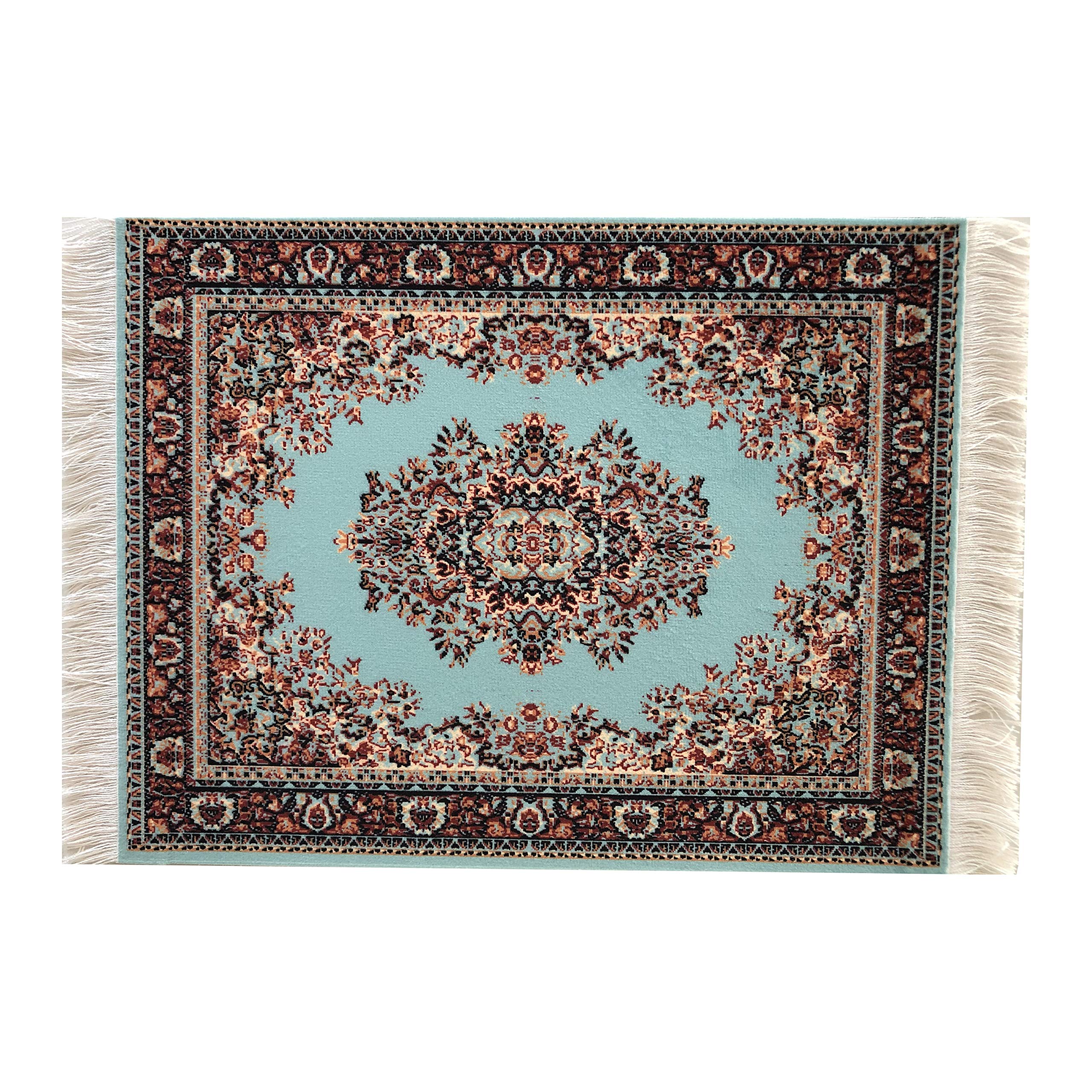 Inusitus Set of 4 Miniature Oriental Dollhouse Rugs – 6x4 Inch Velvet Carpets with Fringe for 1:24 to 1:12 Scale