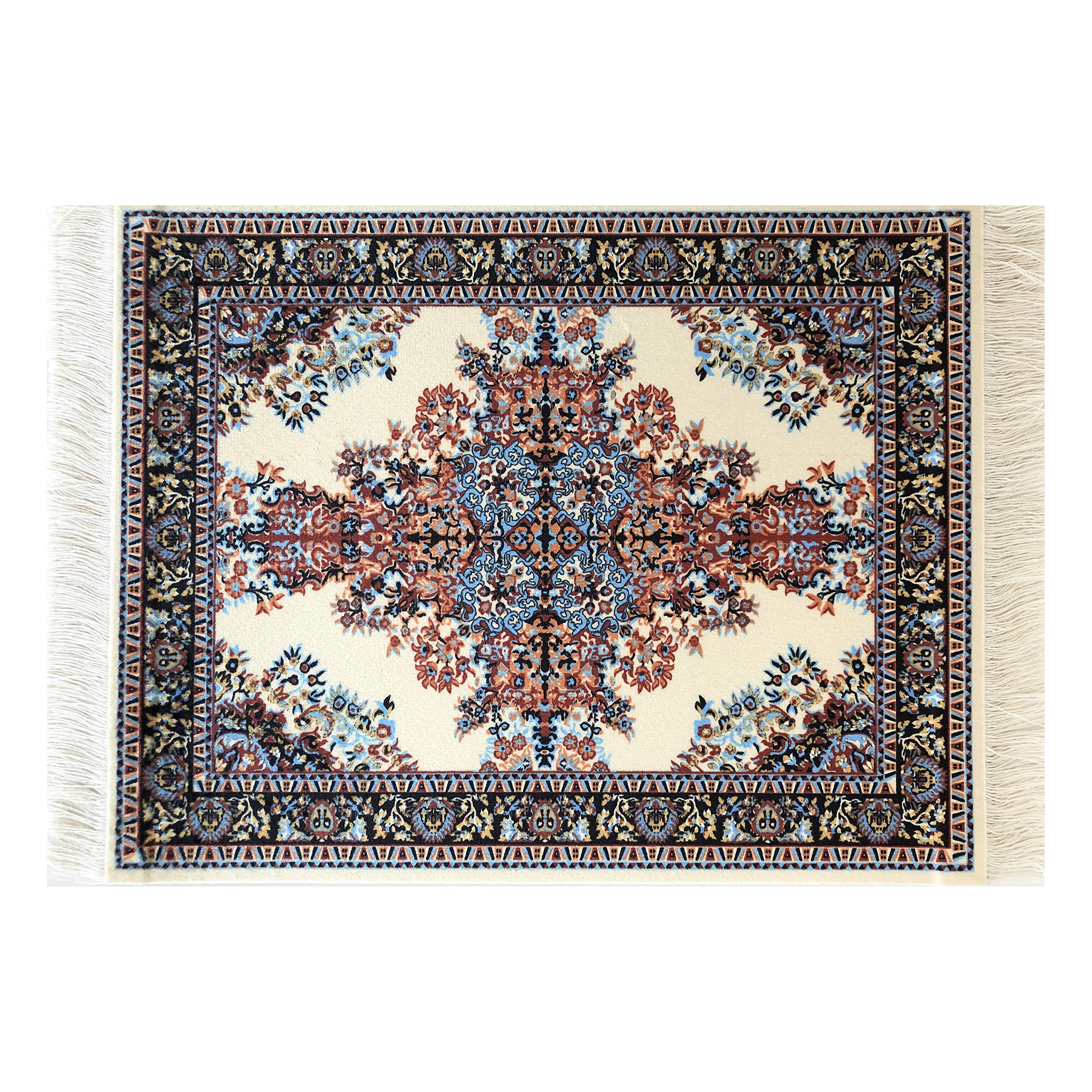 Inusitus Set of 4 Miniature Oriental Dollhouse Rugs – 6x4 Inch Velvet Carpets with Fringe for 1:24 to 1:12 Scale