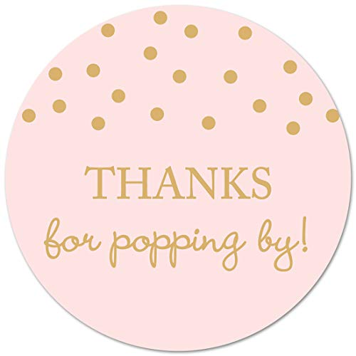 InvitationHouse 40 'Thanks for Popping By' Popcorn Favor Stickers – Gold on Pink, 2-Inch Round