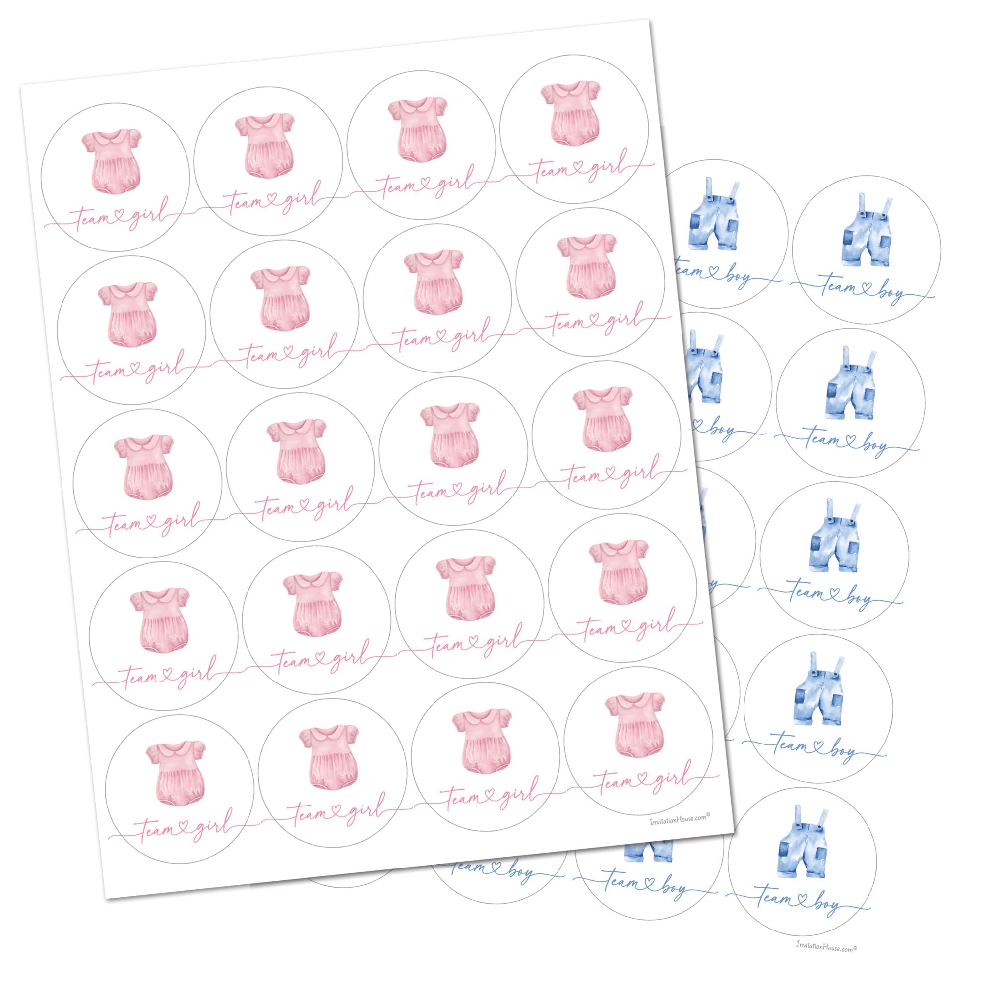 InvitationHouse Gender Reveal Stickers - 40 Boho Labels (20 Boy + 20 Girl) 2 Inch Round