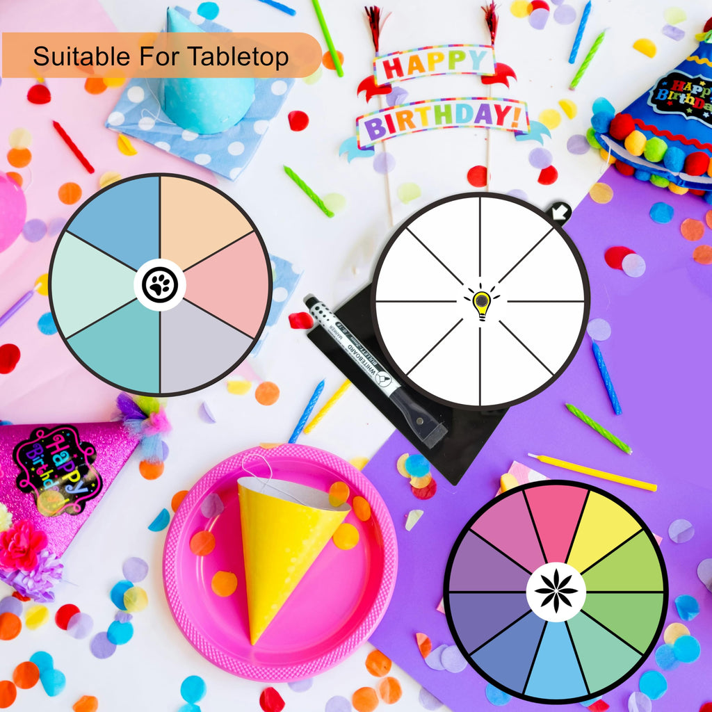 iobiotio 6 Inch Spinning Prize Wheel - Colorful Acrylic Tabletop Spinner with Stand, Erasable Surface for 6/8/10 Slots, Portable
