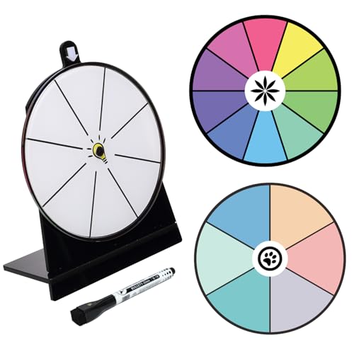 iobiotio 6 Inch Spinning Prize Wheel - Colorful Acrylic Tabletop Spinner with Stand, Erasable Surface for 6/8/10 Slots, Portable
