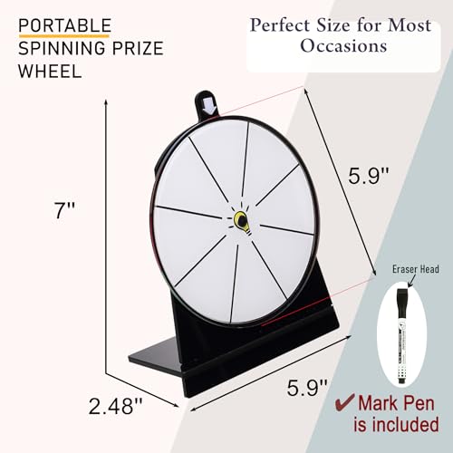 iobiotio 6 Inch Spinning Prize Wheel - Colorful Acrylic Tabletop Spinner with Stand, Erasable Surface for 6/8/10 Slots, Portable