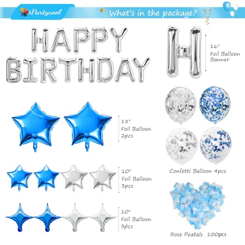 iPartycool 50-Piece Happy Birthday Balloon Set with Silver Letters and Star Balloons
