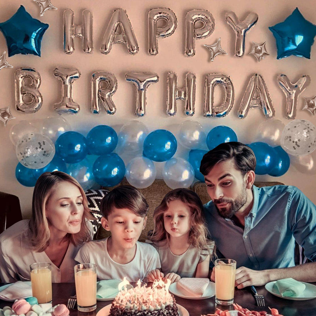 iPartycool 50-Piece Happy Birthday Balloon Set with Silver Letters and Star Balloons