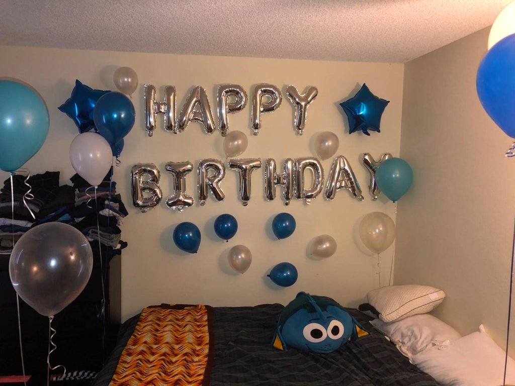 iPartycool 50-Piece Happy Birthday Balloon Set with Silver Letters and Star Balloons