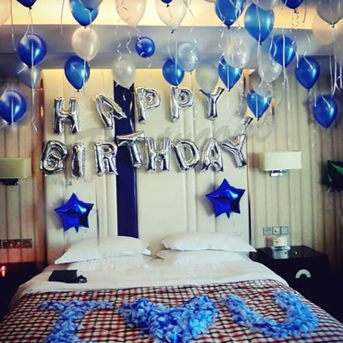 iPartycool 50-Piece Happy Birthday Balloon Set with Silver Letters and Star Balloons