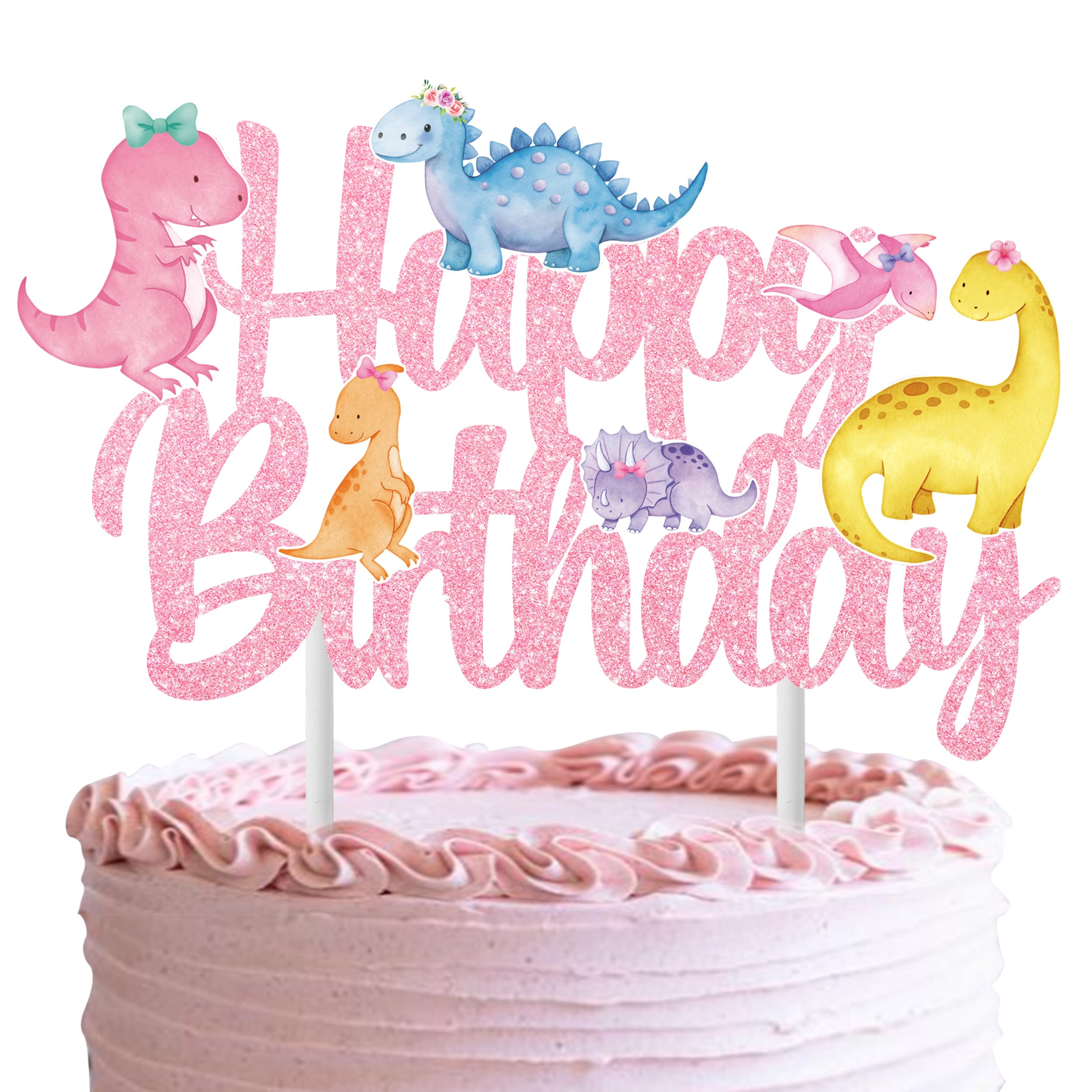 iPartyFun Handmade Dinosaur Cake Topper – Glitter Pastel Dino Decoration for Girls’ Birthday Parties & Baby Showers (8 x 6 Inches)