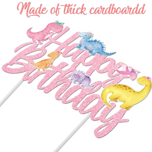 iPartyFun Handmade Dinosaur Cake Topper – Glitter Pastel Dino Decoration for Girls’ Birthday Parties & Baby Showers (8 x 6 Inches)