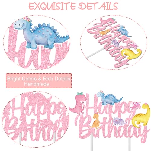 iPartyFun Handmade Dinosaur Cake Topper – Glitter Pastel Dino Decoration for Girls’ Birthday Parties & Baby Showers (8 x 6 Inches)