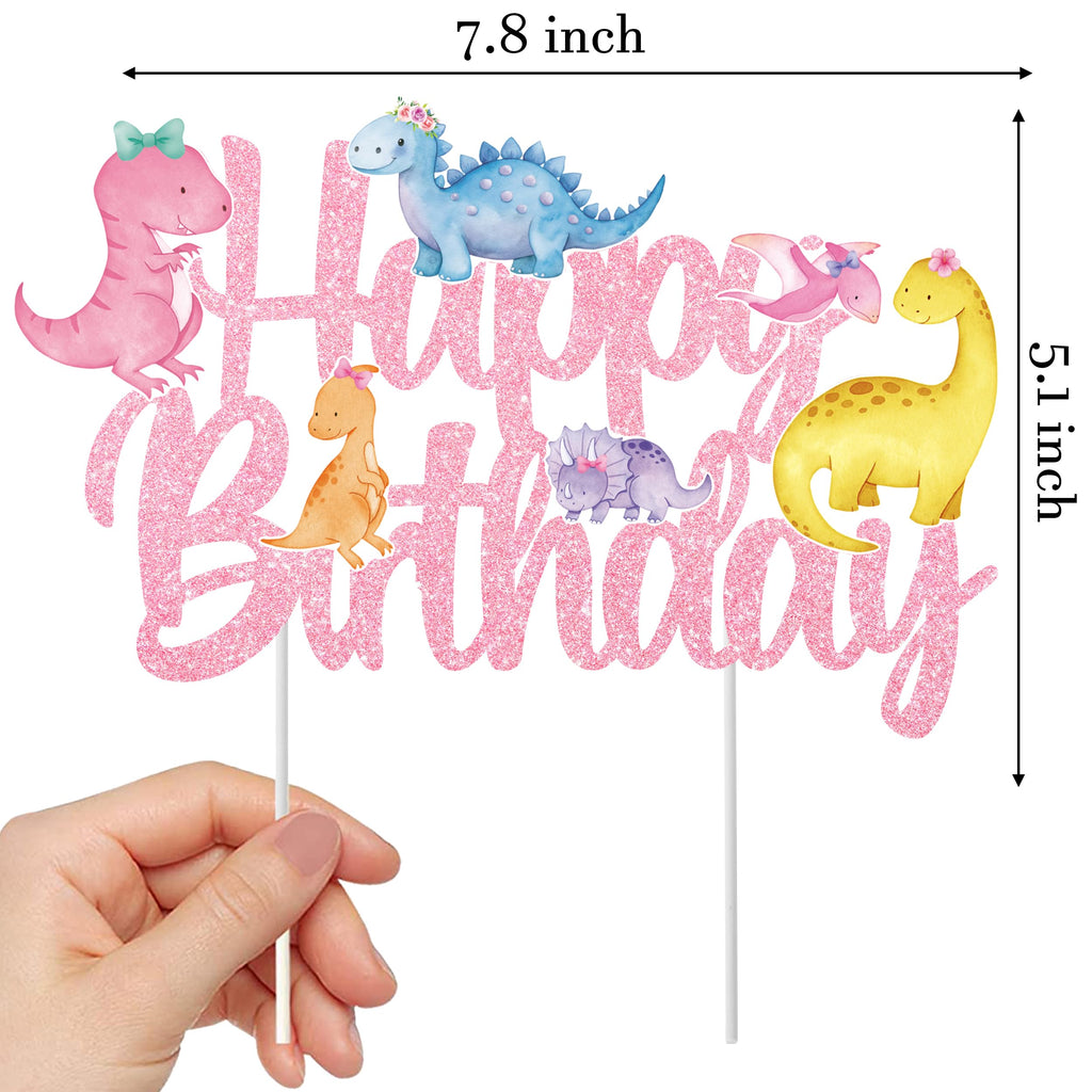 iPartyFun Handmade Dinosaur Cake Topper – Glitter Pastel Dino Decoration for Girls’ Birthday Parties & Baby Showers (8 x 6 Inches)