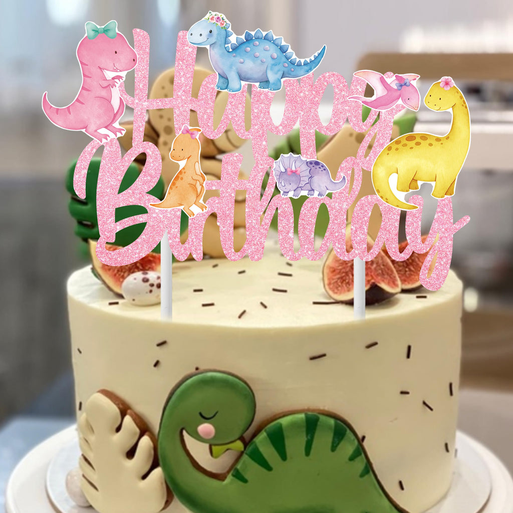 iPartyFun Handmade Dinosaur Cake Topper – Glitter Pastel Dino Decoration for Girls’ Birthday Parties & Baby Showers (8 x 6 Inches)