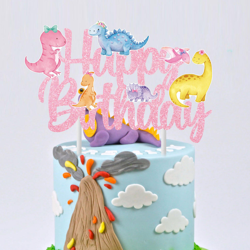 iPartyFun Handmade Dinosaur Cake Topper – Glitter Pastel Dino Decoration for Girls’ Birthday Parties & Baby Showers (8 x 6 Inches)
