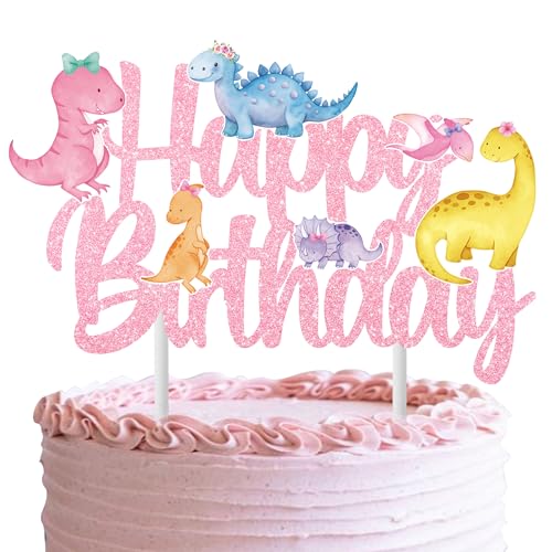 iPartyFun Handmade Dinosaur Cake Topper – Glitter Pastel Dino Decoration for Girls’ Birthday Parties & Baby Showers (8 x 6 Inches)