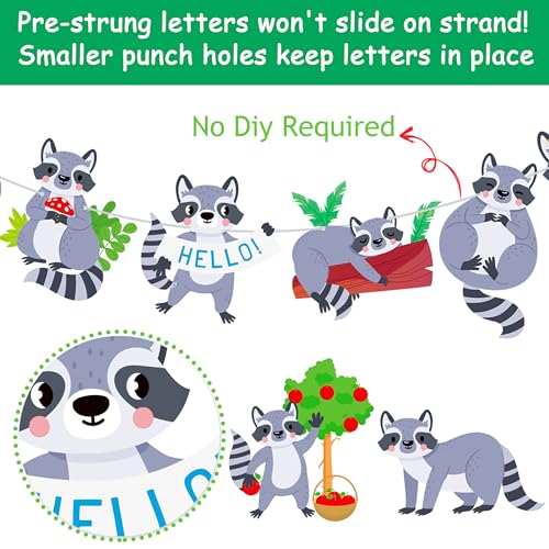 iPartyFun Raccoon Happy Birthday Banner Set – 3 Woodland Party Cutout Decorations for Animal Themed Celebrations