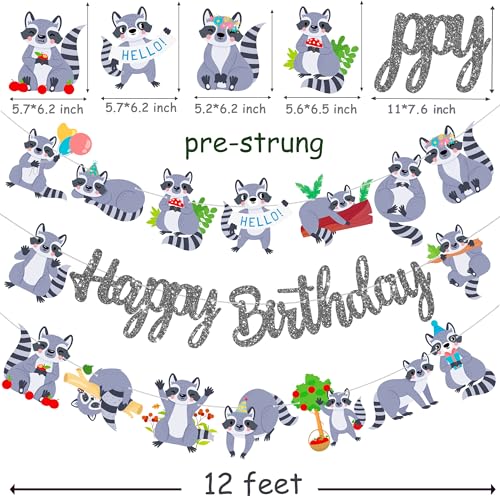 iPartyFun Raccoon Happy Birthday Banner Set – 3 Woodland Party Cutout Decorations for Animal Themed Celebrations