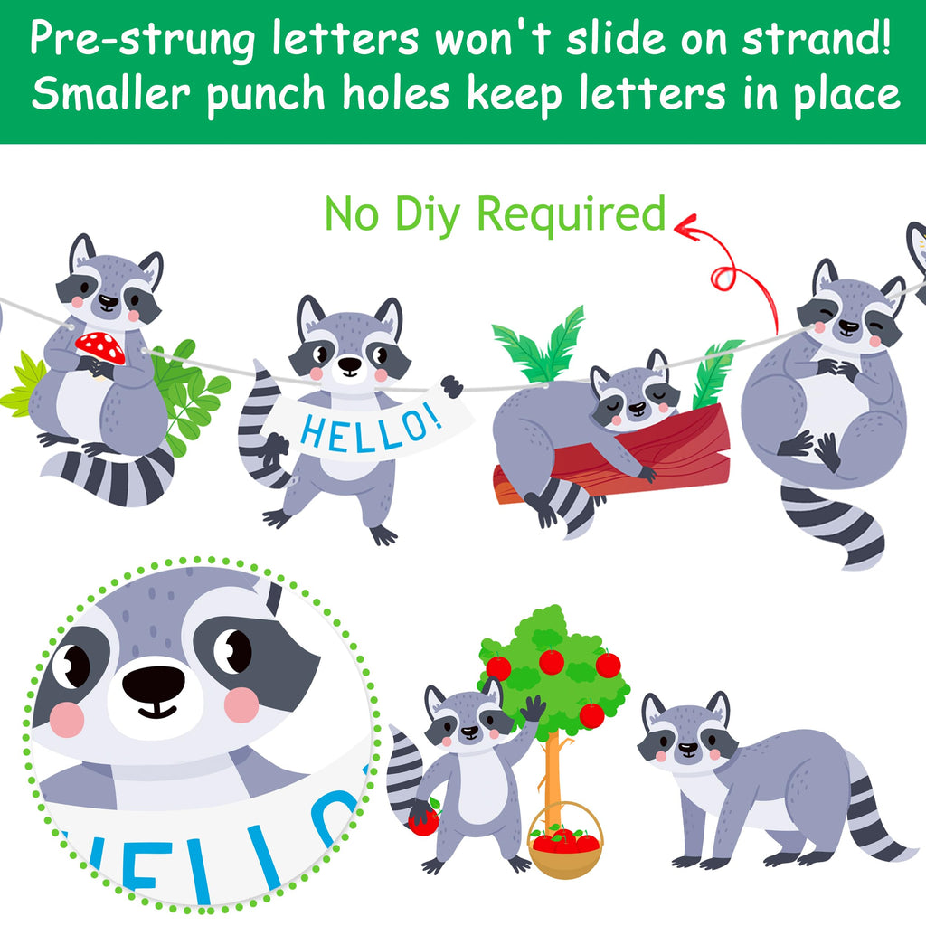 iPartyFun Raccoon Happy Birthday Banner Set – 3 Woodland Party Cutout Decorations for Animal Themed Celebrations