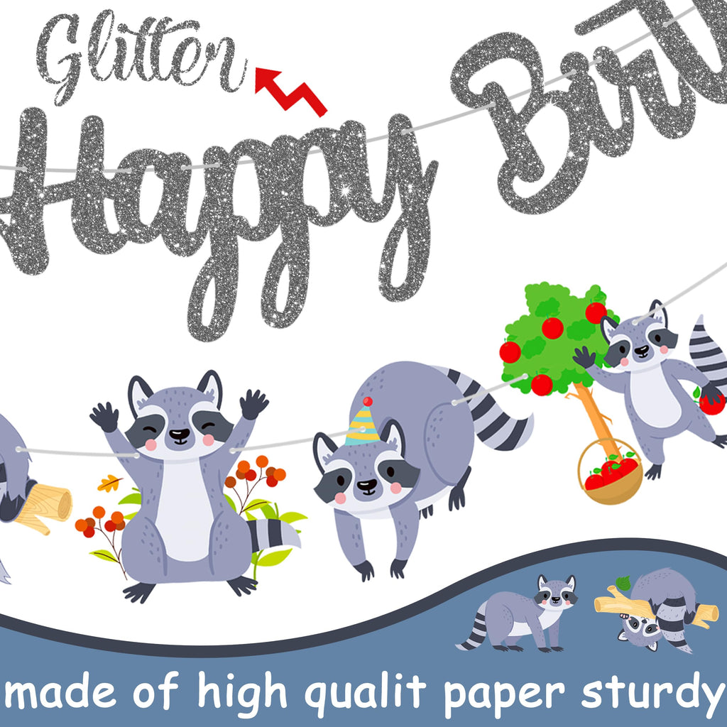 iPartyFun Raccoon Happy Birthday Banner Set – 3 Woodland Party Cutout Decorations for Animal Themed Celebrations