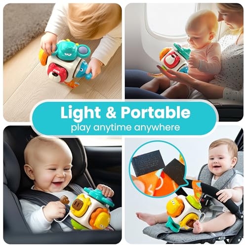 iPlay iLearn 6-in-1 Busy Cube: Montessori Sensory Toy with Animal Activities for Toddlers 1-3, Travel-Friendly