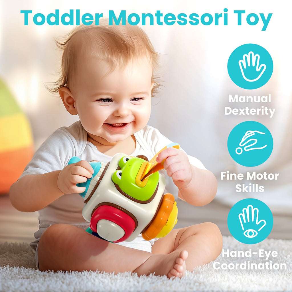 iPlay iLearn 6-in-1 Busy Cube: Montessori Sensory Toy with Animal Activities for Toddlers 1-3, Travel-Friendly
