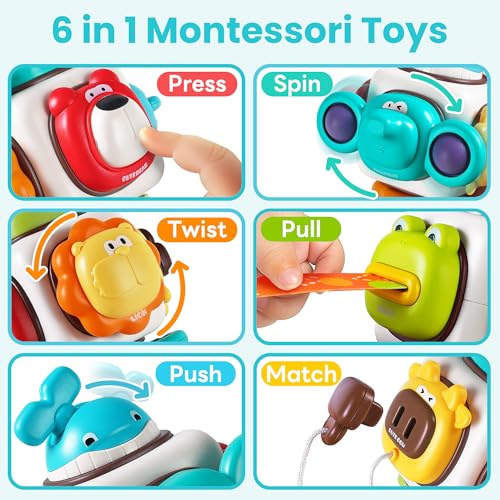 iPlay iLearn 6-in-1 Busy Cube: Montessori Sensory Toy with Animal Activities for Toddlers 1-3, Travel-Friendly