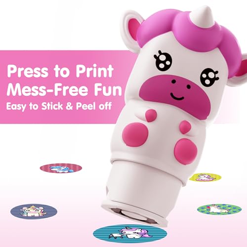 iPlay iLearn Unicorn Sticker Stamp Set – 400+ Stickers, 18-Page Activity Book, Mess-Free Travel Toy for Ages 3-6