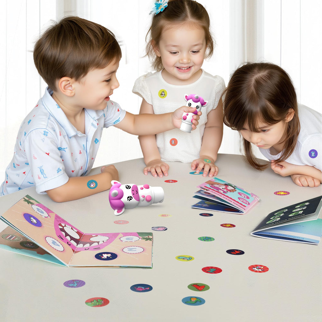 iPlay iLearn Unicorn Sticker Stamp Set – 400+ Stickers, 18-Page Activity Book, Mess-Free Travel Toy for Ages 3-6