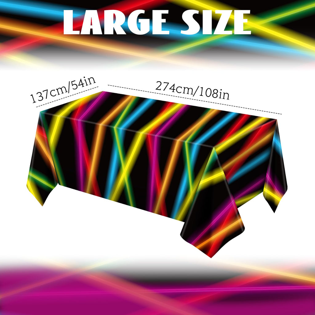 Irenare 3-Pack 80s Neon Plastic Tablecloths for Black Light Parties, 54x108 Inch Rectangular Table Covers