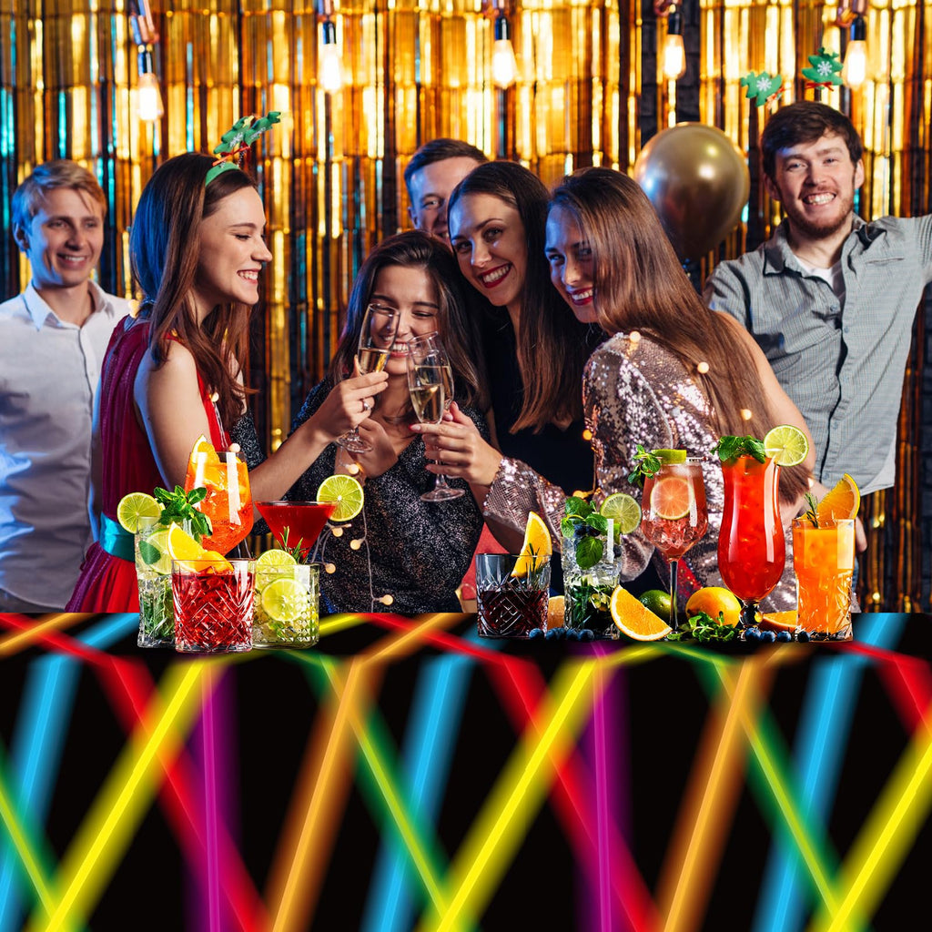 Irenare 3-Pack 80s Neon Plastic Tablecloths for Black Light Parties, 54x108 Inch Rectangular Table Covers