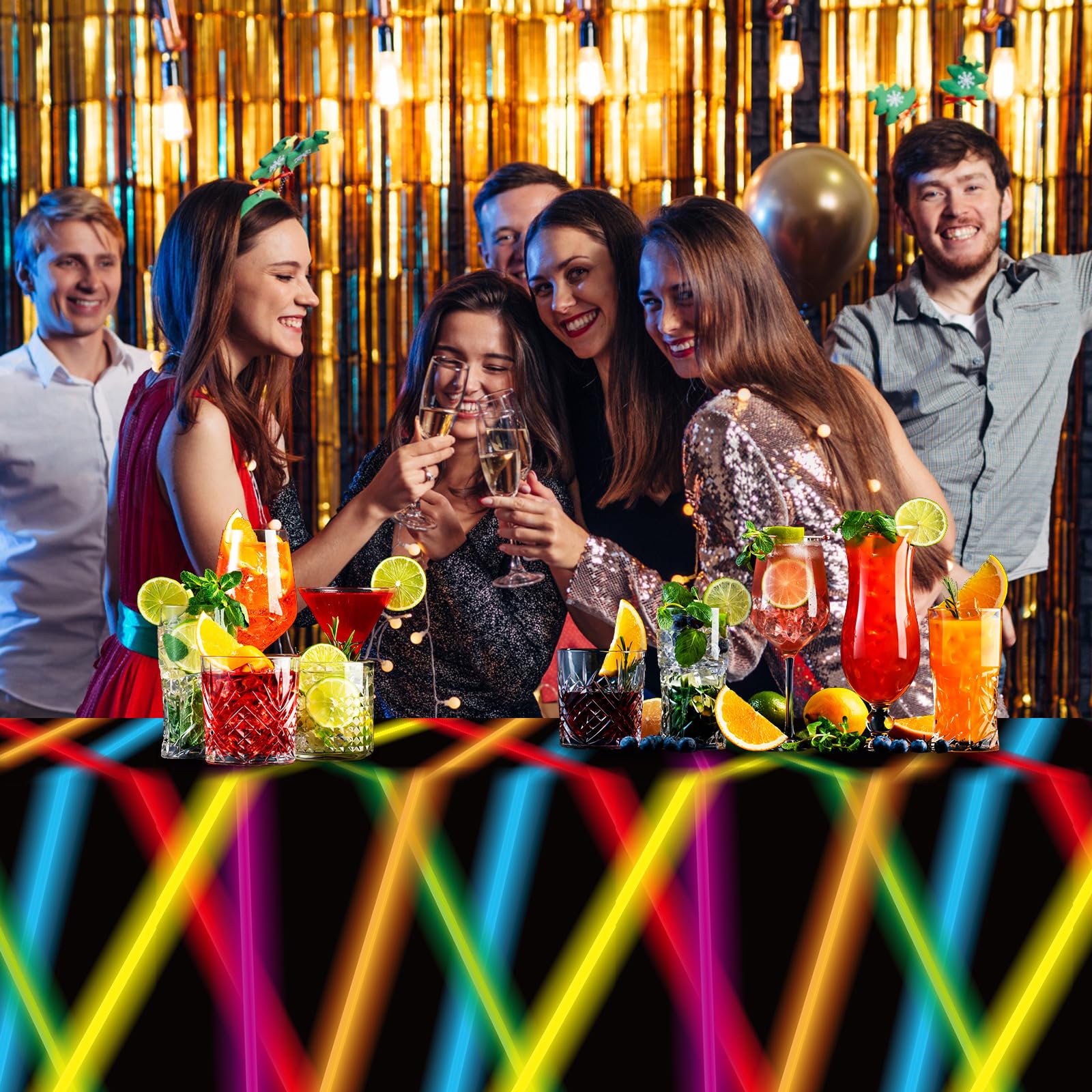 Irenare 3-Pack 80s Neon Plastic Tablecloths for Black Light Parties, 54x108 Inch Rectangular Table Covers