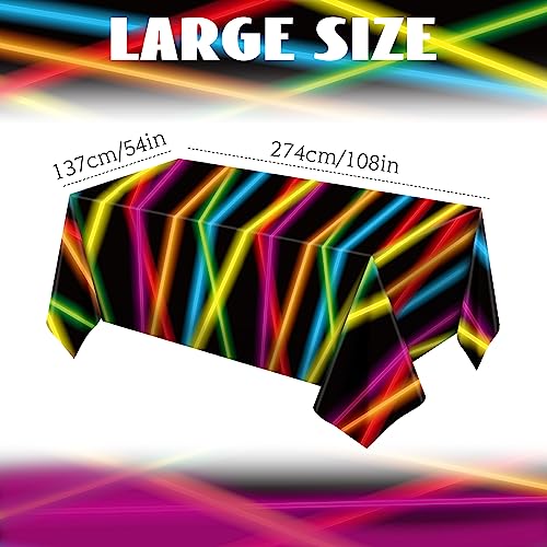 Irenare 3-Pack 80s Neon Plastic Tablecloths for Black Light Parties, 54x108 Inch Rectangular Table Covers
