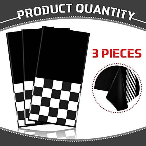 Irenare 3-Pack Car Racing Party Tablecloths - 54x108 Inch Racetrack Design for Kids Birthday Decorations (Black)