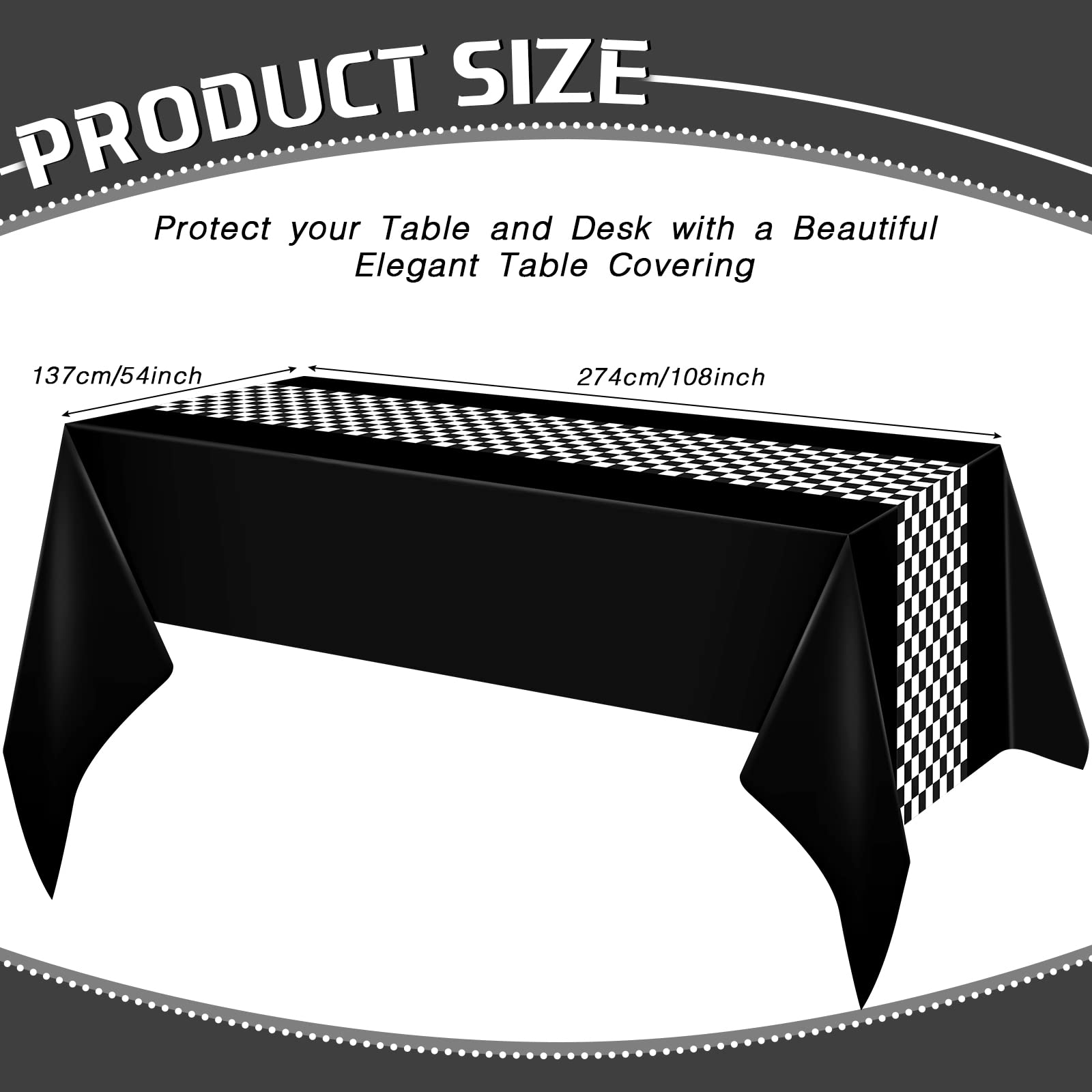Irenare 3-Pack Car Racing Party Tablecloths - 54x108 Inch Racetrack Design for Kids Birthday Decorations (Black)