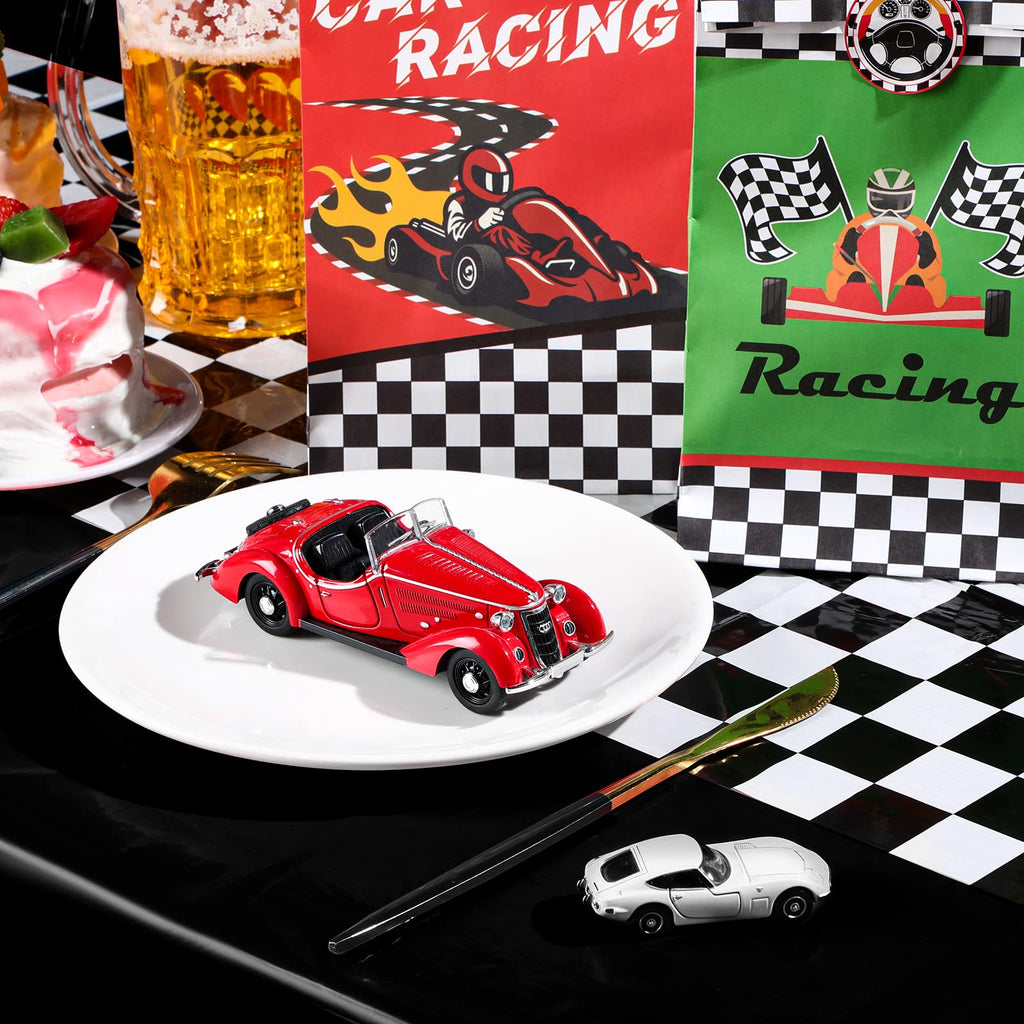Irenare 3-Pack Car Racing Party Tablecloths - 54x108 Inch Racetrack Design for Kids Birthday Decorations (Black)