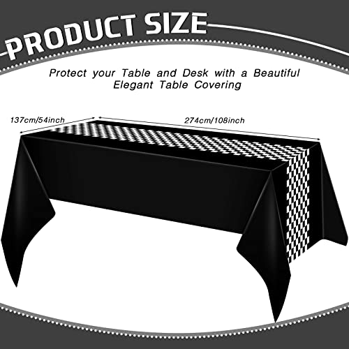 Irenare 3-Pack Car Racing Party Tablecloths - 54x108 Inch Racetrack Design for Kids Birthday Decorations (Black)