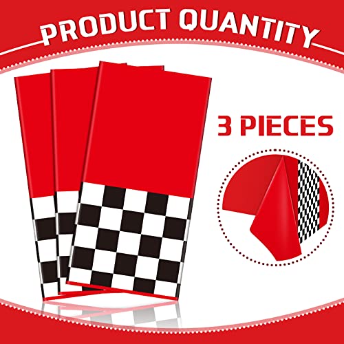 Irenare 3 Pack Racing Car Party Tablecloths – 54x108 Inch Red PE Racetrack Tablecovers for Boys Birthday Decorations