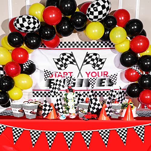 Irenare 3 Pack Racing Car Party Tablecloths – 54x108 Inch Red PE Racetrack Tablecovers for Boys Birthday Decorations