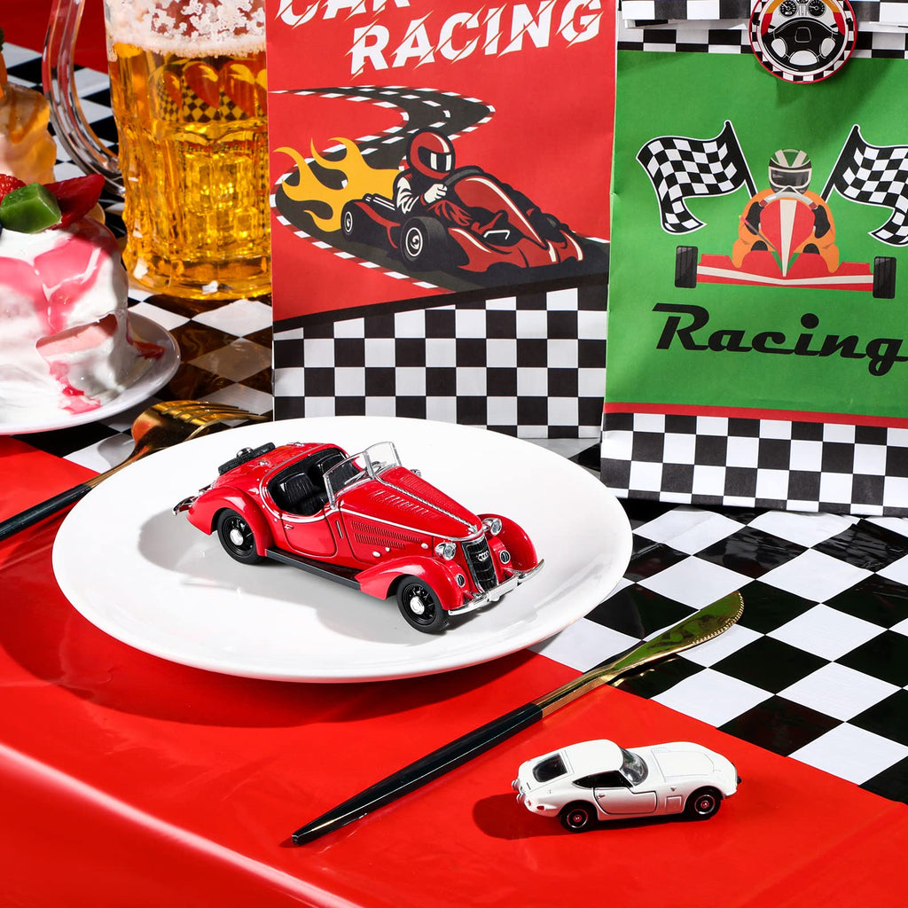 Irenare 3 Pack Racing Car Party Tablecloths – 54x108 Inch Red PE Racetrack Tablecovers for Boys Birthday Decorations
