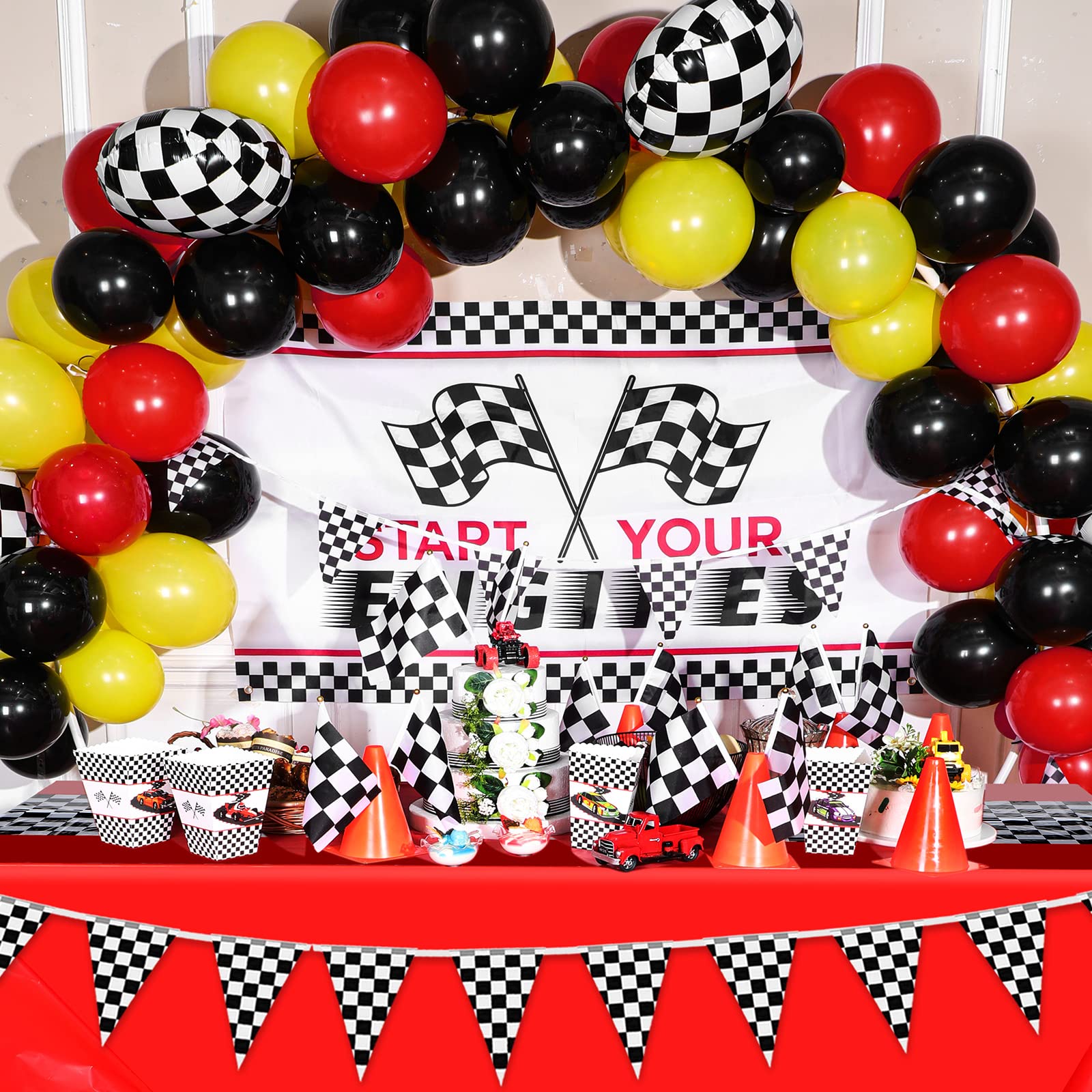 Irenare 3 Pack Racing Car Party Tablecloths – 54x108 Inch Red PE Racetrack Tablecovers for Boys Birthday Decorations