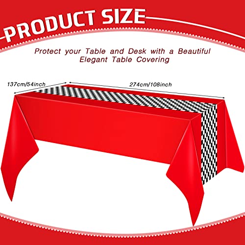 Irenare 3 Pack Racing Car Party Tablecloths – 54x108 Inch Red PE Racetrack Tablecovers for Boys Birthday Decorations
