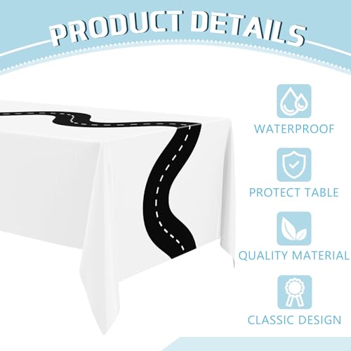 Irenare 3-Pack Racing Tablecloths 54x108 Inch Disposable Car Theme Party Decor (White)