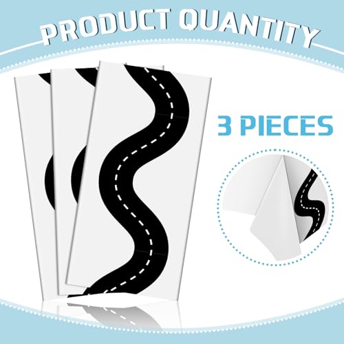 Irenare 3-Pack Racing Tablecloths 54x108 Inch Disposable Car Theme Party Decor (White)