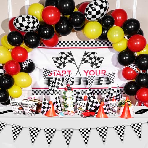 Irenare 3-Pack Racing Tablecloths 54x108 Inch Disposable Car Theme Party Decor (White)